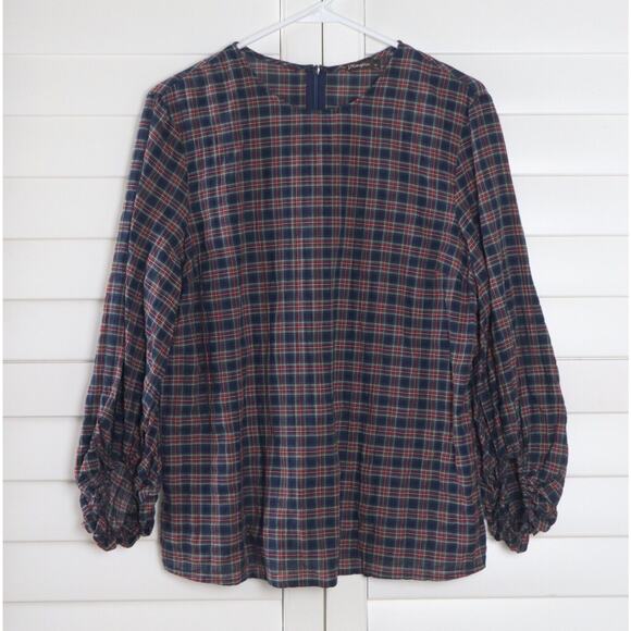 J. MCLAUGHLIN $178 Tartan Plaid Seer Sucker Textured Cotton Top Size Medium - Picture 5 of 6